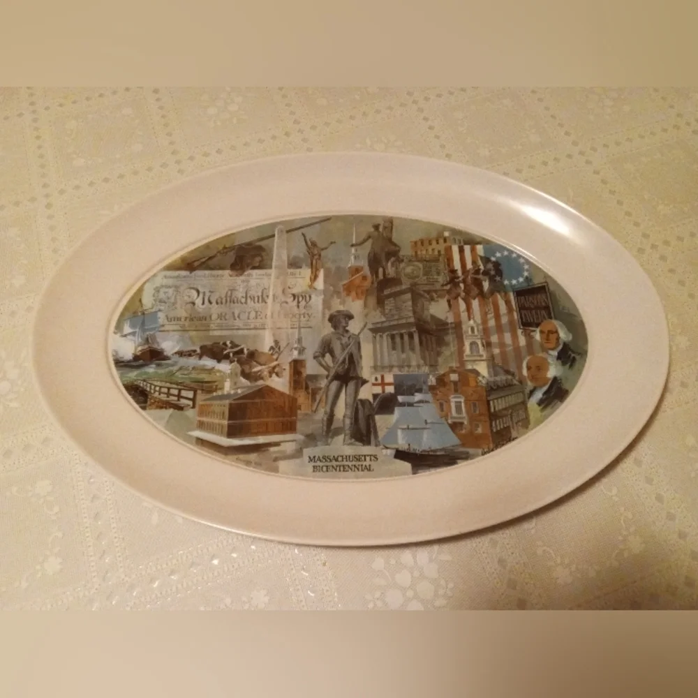 Vintage Brookpark 1521 Massachusetts Bicentennial Platter Serving Tray